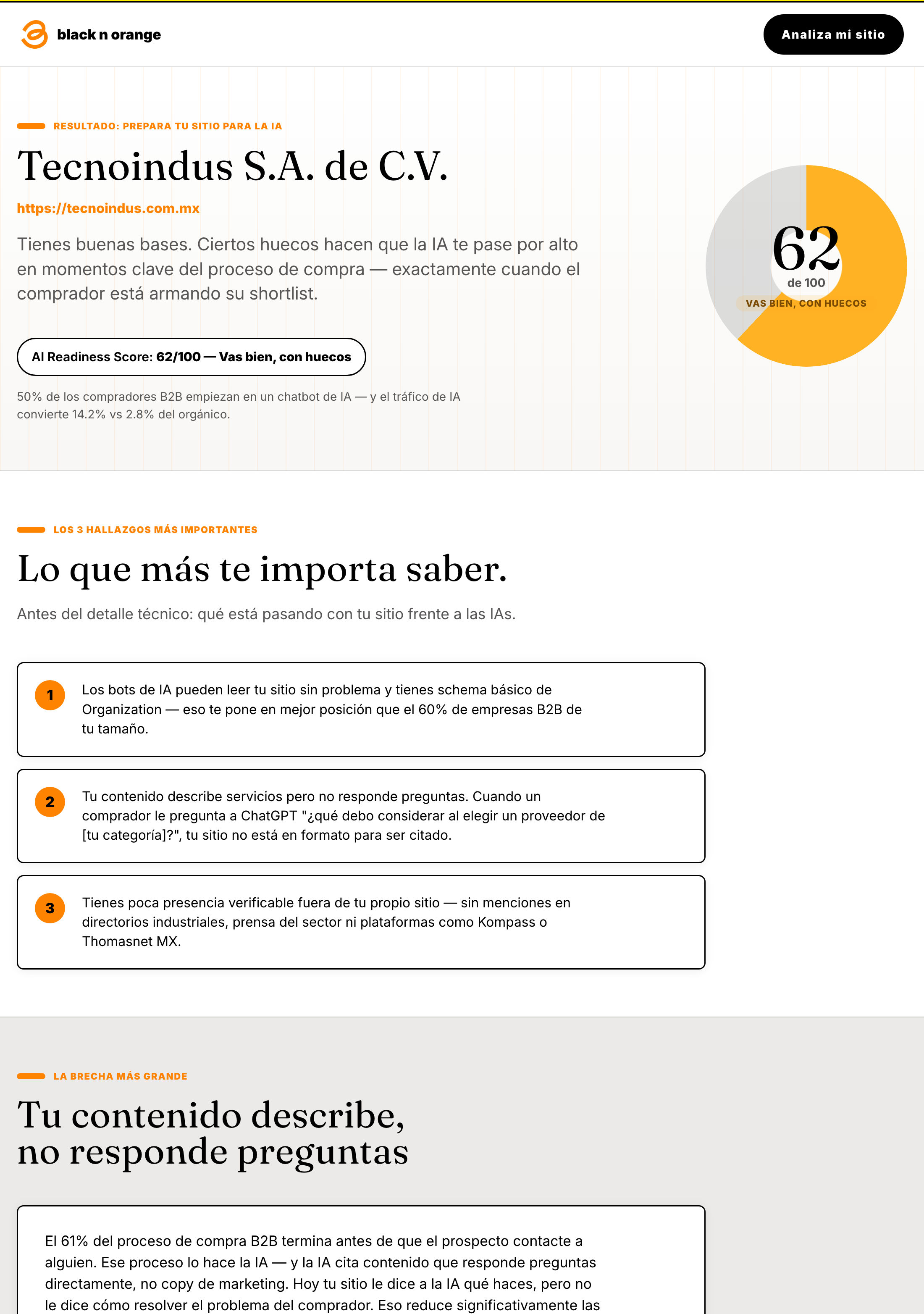 Ejemplo del resultado: score AI Readiness para empresa B2B industrial